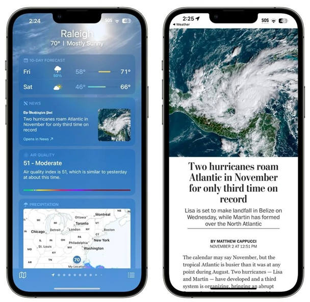 临江苹果14维修分享iPhone 14手机如何看天气时顺带看新闻 